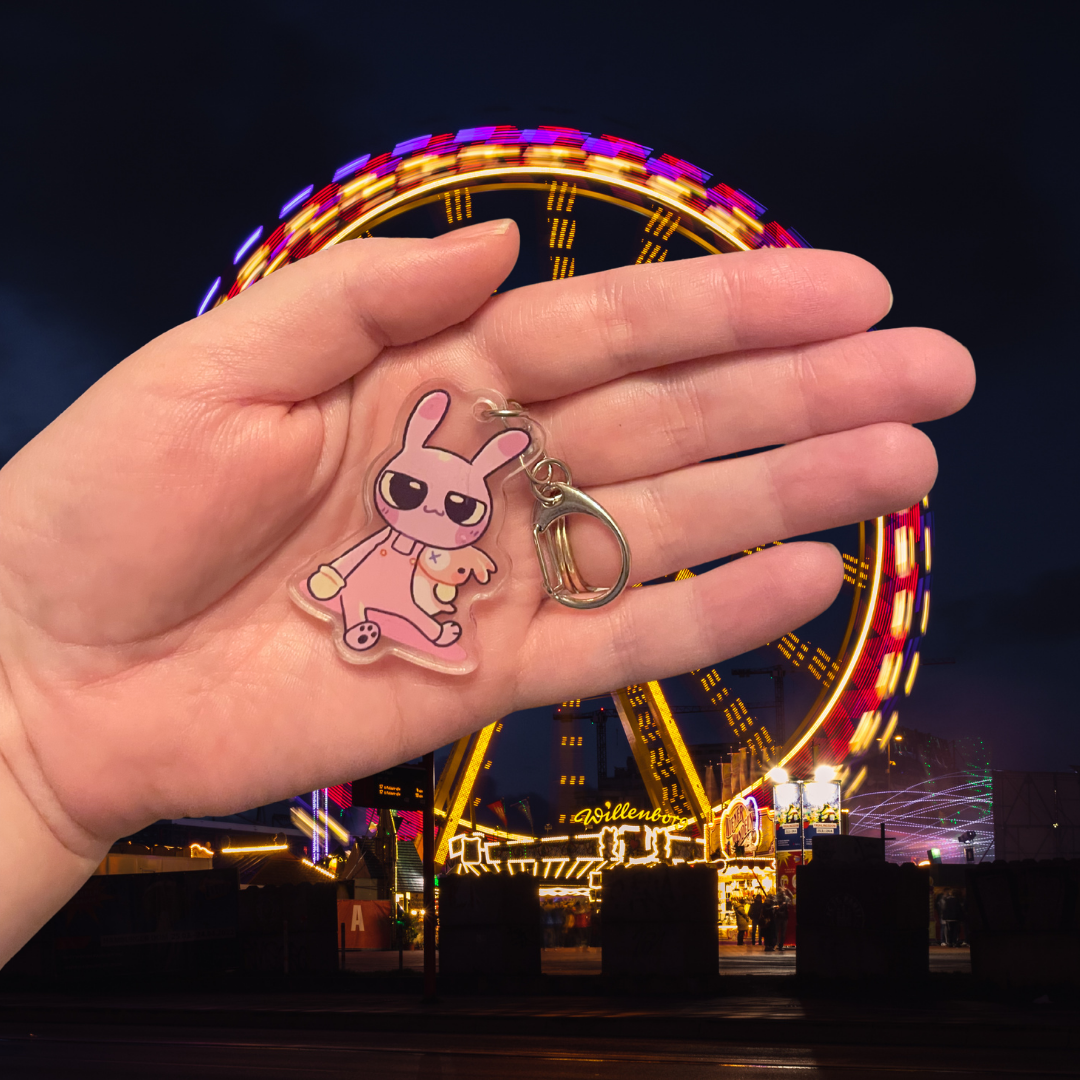 Purple Rabbit Acrylic Charm or Keychain a Chaotic Cartoon Jester with a Retro 90s CGI Aesthetic and Weirdcore & Kidcore Bag Accessory for Fans