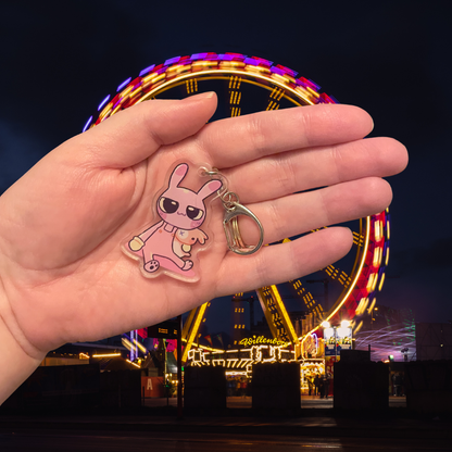 Purple Rabbit Acrylic Charm or Keychain a Chaotic Cartoon Jester with a Retro 90s CGI Aesthetic and Weirdcore & Kidcore Bag Accessory for Fans