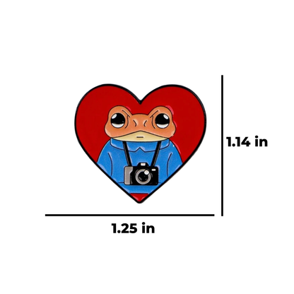 Boricua Photographer Coqu Frog and Puerto Rico Pride Heart Lapel Badge or Enamel Pin