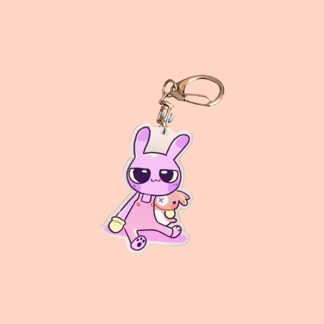 Purple Rabbit Acrylic Charm or Keychain a Chaotic Cartoon Jester with a Retro 90s CGI Aesthetic and Weirdcore & Kidcore Bag Accessory for Fans