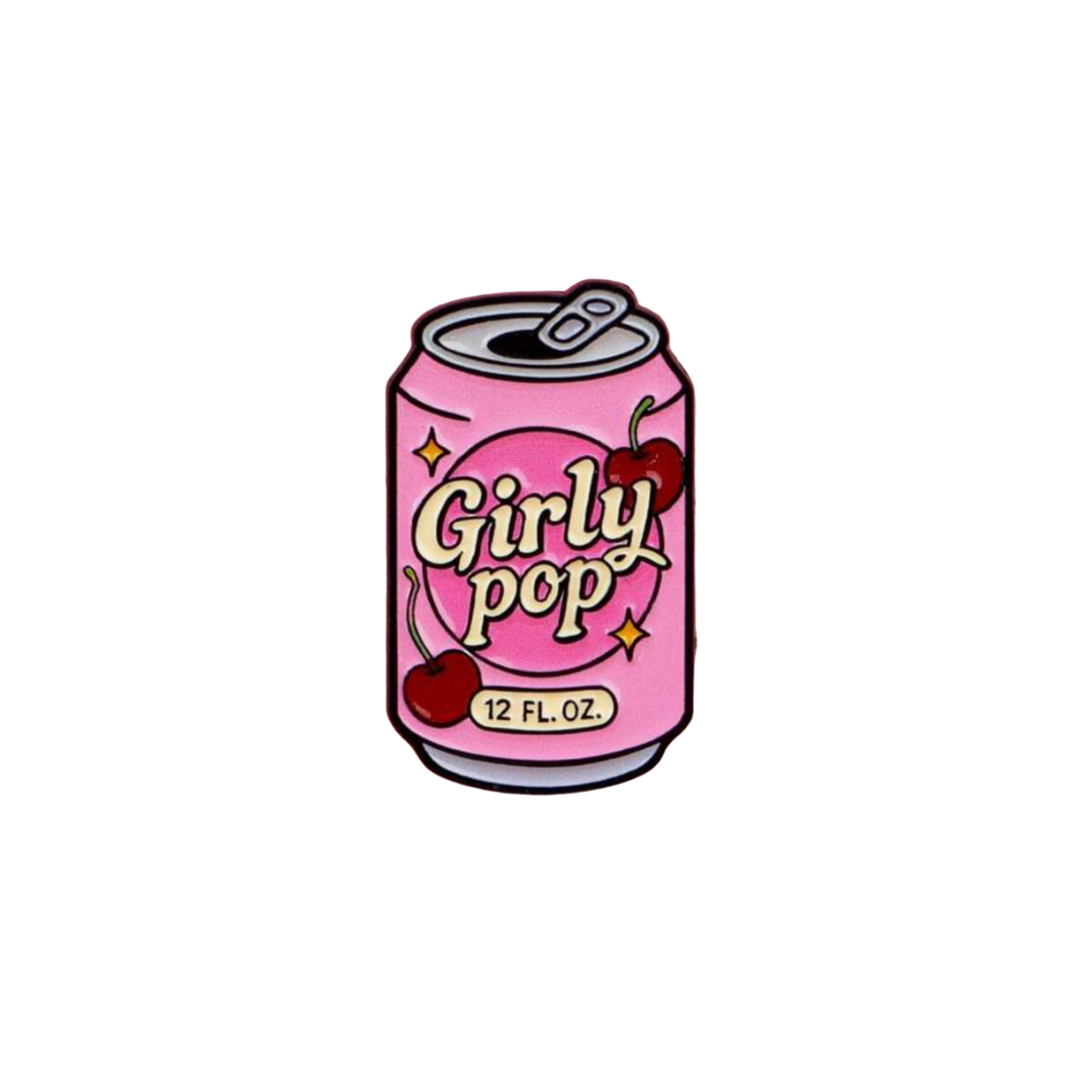 Girly Pop Pink Fizzy Cherry Soda Drink that is Cute for a Y2K Nostalgia, Kawaii, and Coquette Aesthetic Lapel Badge and Enamel Pin