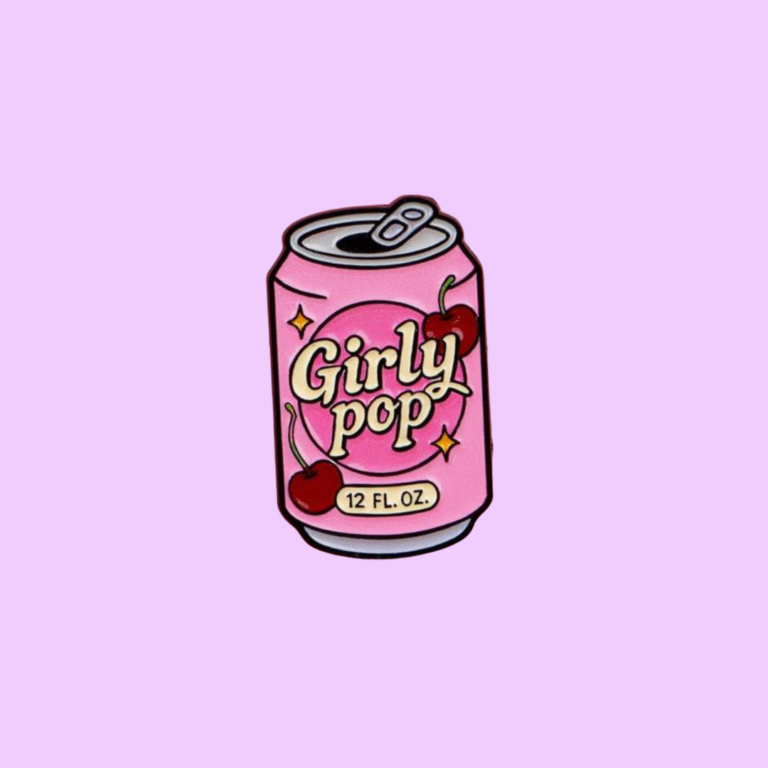 Girly Pop Pink Fizzy Cherry Soda Drink that is Cute for a Y2K Nostalgia, Kawaii, and Coquette Aesthetic Lapel Badge and Enamel Pin