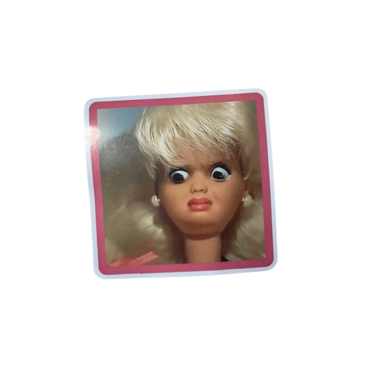 Viral Sarcastic Meme Reaction of a Surprised Doll Face Sticker Thats a Funny Out of Control Girl Aesthetic Waterproof Vinyl for Laptops, Kindles & Water Bottles