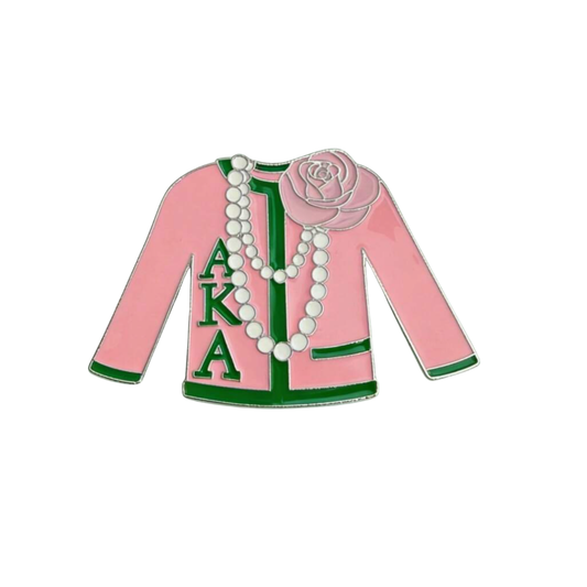 Pink and Green Sorority Sweater with Ivy Leaf Boule Cardigan a 1908 Historic Sisterhood Pin or Enamel Lapel Badge