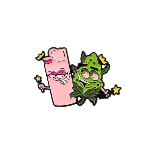 Magical Green & Pink Fairy Buds Lighter & Herb is a 90s Retro Cartoon and Animation Nostalgia with 420 Aesthetic Enamel Pin or Lapel Badge for Best Friends & Y2k loving 2000s Kids