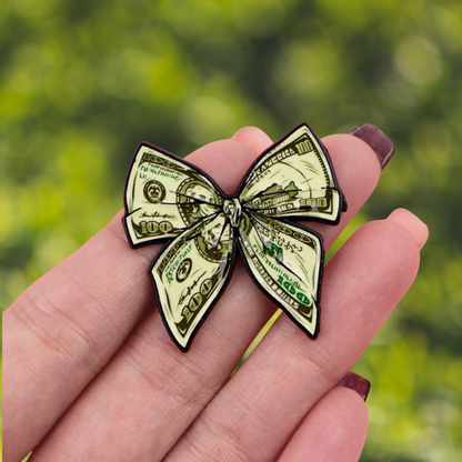 Hundred-Dollar Bill Sassy and Trendy Bow Money & Cash Stack Enamel Pin Lapel Badge for Entrepreneurs & Hustlers