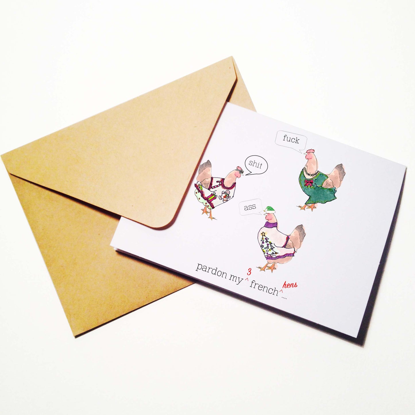 Pardon My French Hens Christmas Card