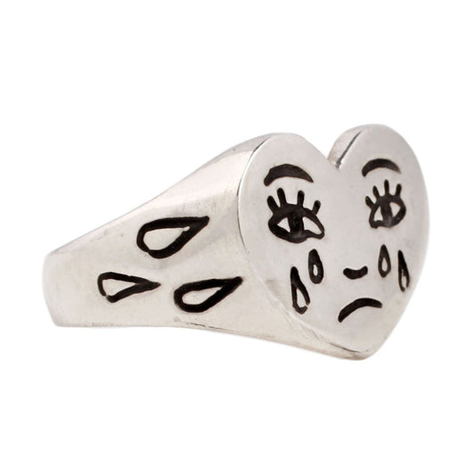 Crying Face Heart Ring