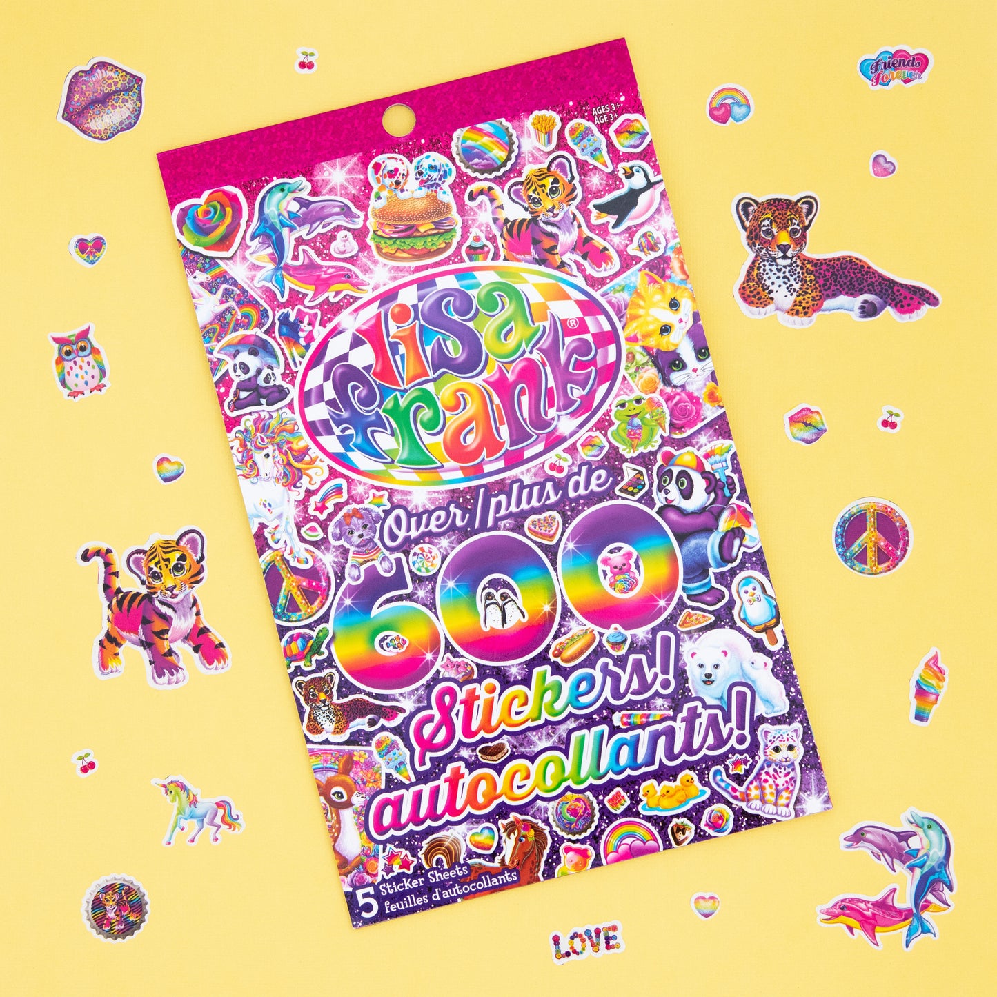 A collection of Lisa Frank stickers featuring colorful and playful designs of animals, rainbows, hearts, and other fun shapes. These stickers are perfect for adding a pop of color and personality to your notebooks, planners, and crafts.