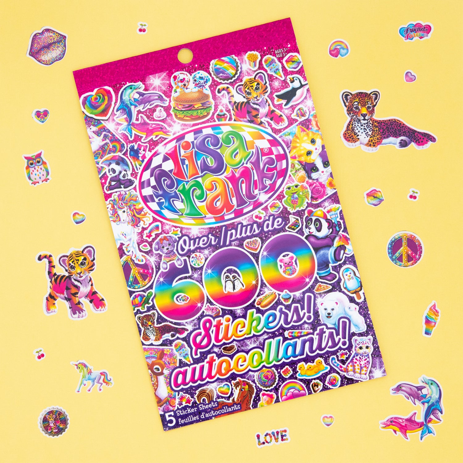 Get creative with a Lisa Frank sticker book from The Oddball Club, featuring 600 stickers including fun and nostalgic 90s designs like rainbow tigers and peace signs.